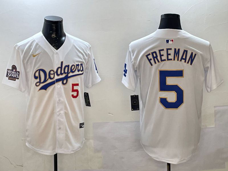 Men Los Angeles Dodgers 5 Freeman White Gold Game 2025 Nike MLB Jersey style 02251